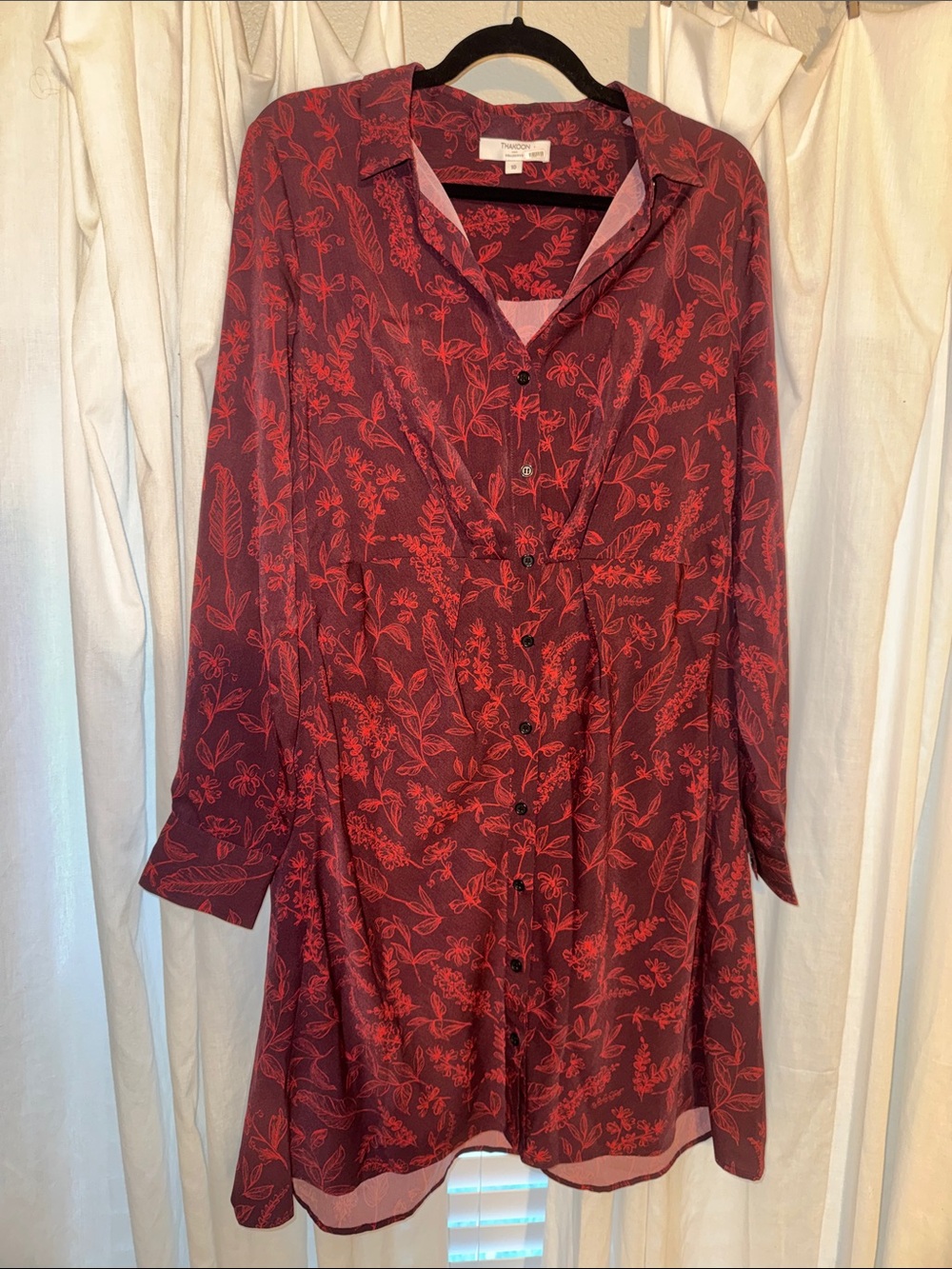 Thakoon/RTR Burgundy Red Floral Button-Down Long Sleeve Dress